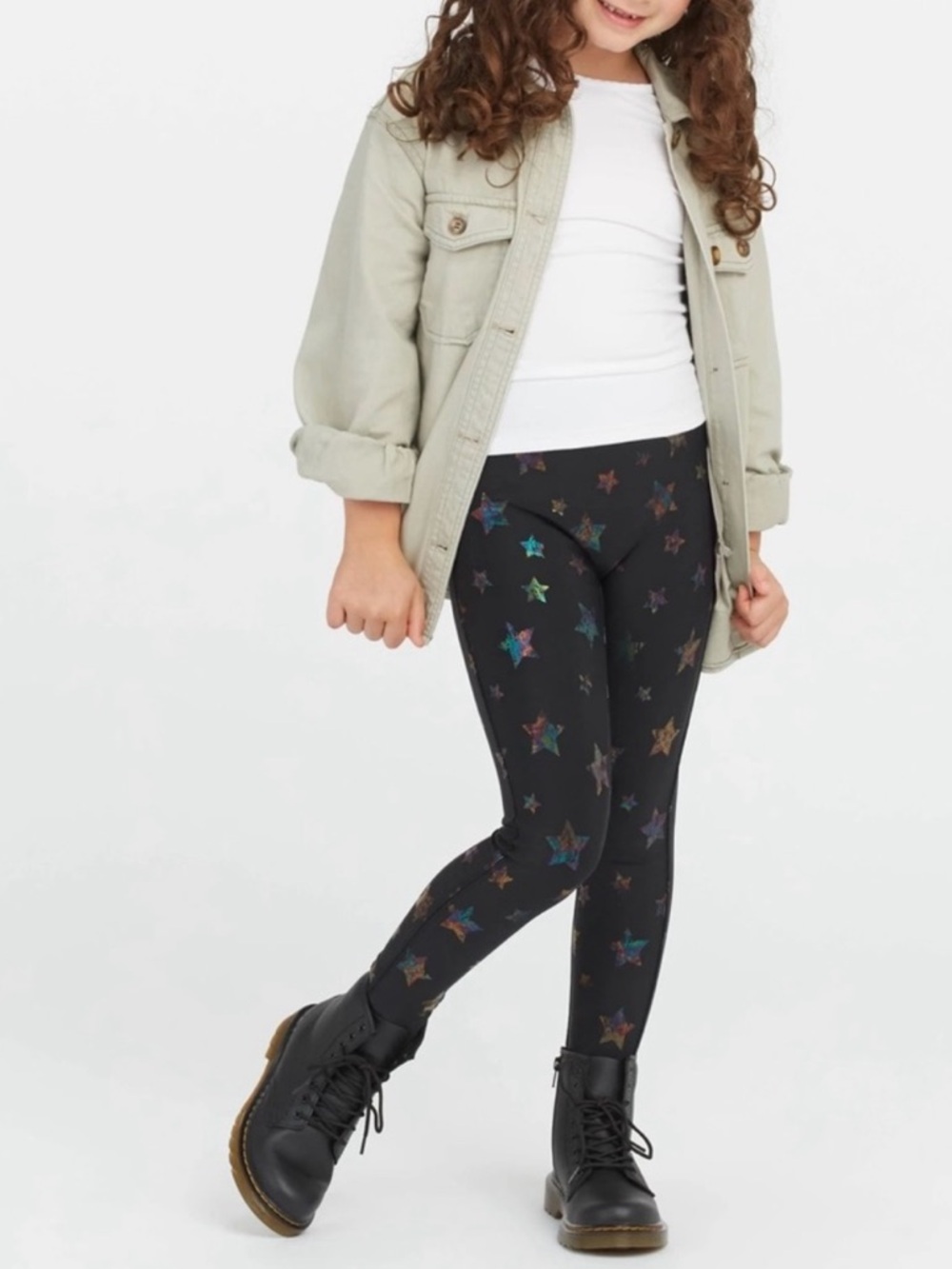 NWT SPANX Girls Faux Leather Rainbow Star Print Leggings